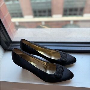 Ferragamo Black Silk Women's Pumps - Heels with Braided Knot Detail